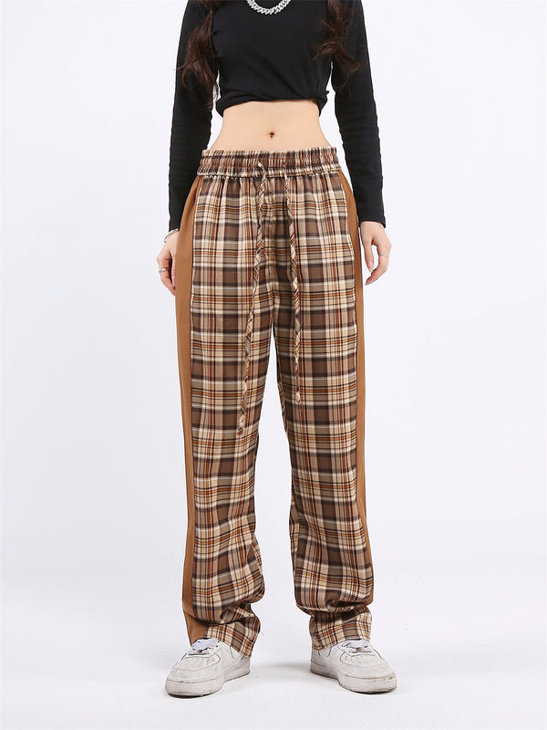 Pantalón Casual Recto con Cintura Elástica y Detalles en Cuadros