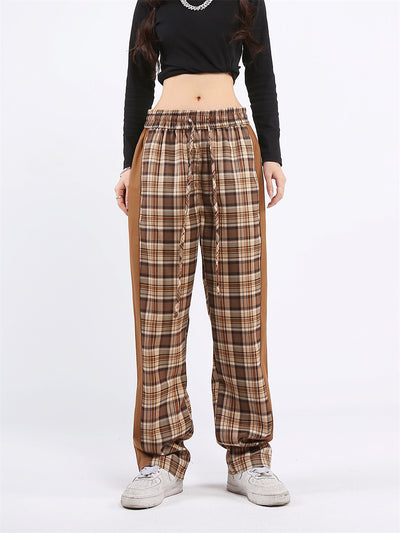 Pantalón Casual Recto con Cintura Elástica y Detalles en Cuadros