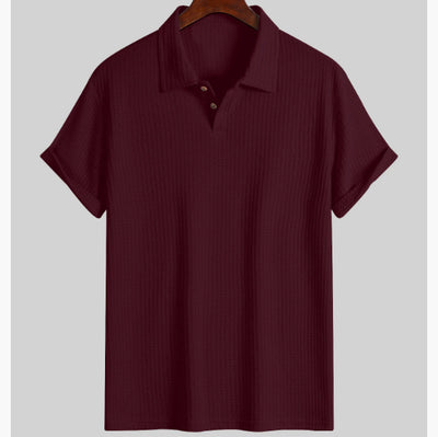 Camisa Casual de Punto Rombo con Solapa - Corte Holgado Manga Corta Hombre - Image 10