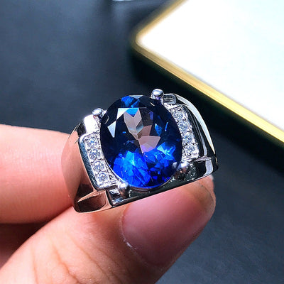 Anillo de Tanzanita Natural y Topacio para Hombre
