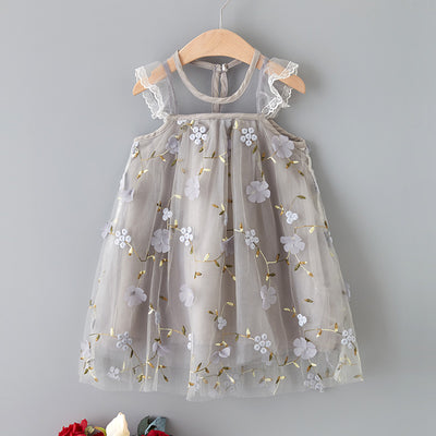 Vestido Infantil de Encaje Bordado con Malla - Image 6