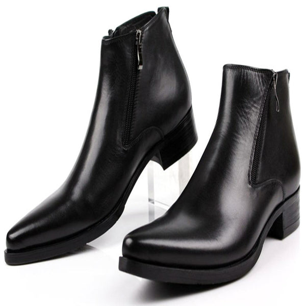 Botas de Cuero Puro con Punta Afilada y Caña Alta