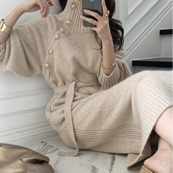Vestido Tejido Holgado con Cintura Ajustable