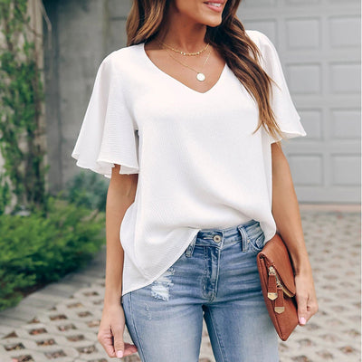 Blusa Suelta con Cuello en V y Mangas Volantes - Image 3
