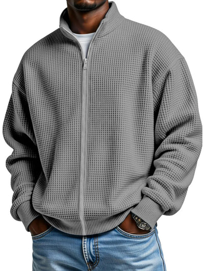 Chaqueta Minimalista de Cuello Alto con Cierre y Textura Waffle para Hombre - Image 8