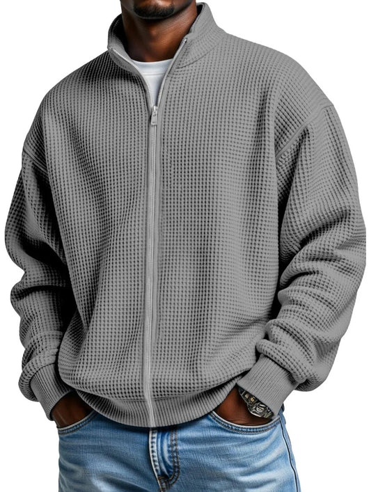 Chaqueta Minimalista de Cuello Alto con Cierre y Textura Waffle para Hombre - Image 8