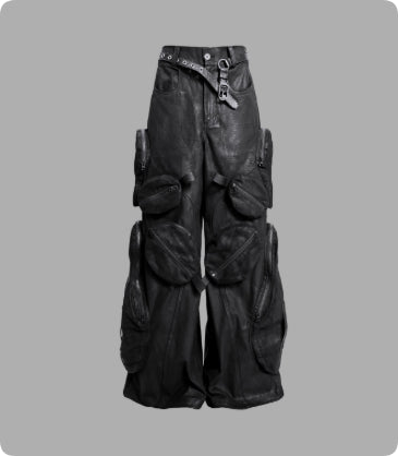 Pantalones Cargo Oversized de Algodón Puro Pesado Negro con Múltiples Bolsillos - Image 10
