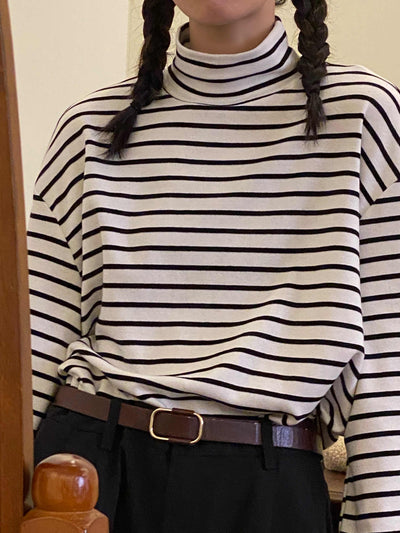 Camiseta Suelta a Rayas de Manga Larga para Mujer - Image 5