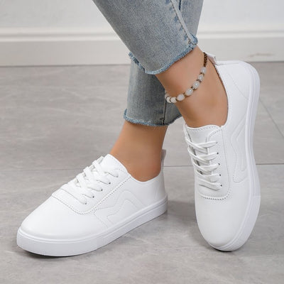 Zapatos Blancos Cómodos con Cordones y Suela Plana - Image 2