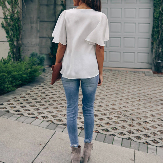 Blusa Suelta con Cuello en V y Mangas Volantes - Image 19