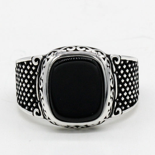 Anillo de Plata Tailandesa 925 con Ágata Negra Vintage - Image 5