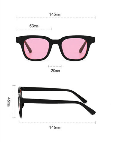 Black frame square sunglasses with light blue lenses, angled on a white background. - Image 28