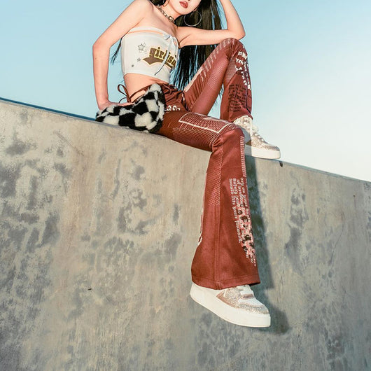 Pantalones Casuales Street Style con Diseño de Cordones y Letras Estampadas - Image 3