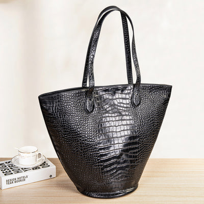 Bolsa Tote Estampado Cocodrilo Gran Capacidad Cilíndrica Diseño Premium - Image 2