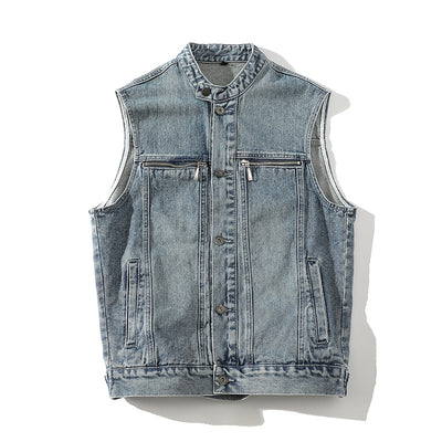 Chaleco Denim Lavado para Hombre con Cuello de Pie - Image 3