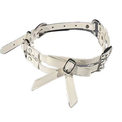 Collar de Cuero Blanco con Moño Elegante para Mujer - Image 11