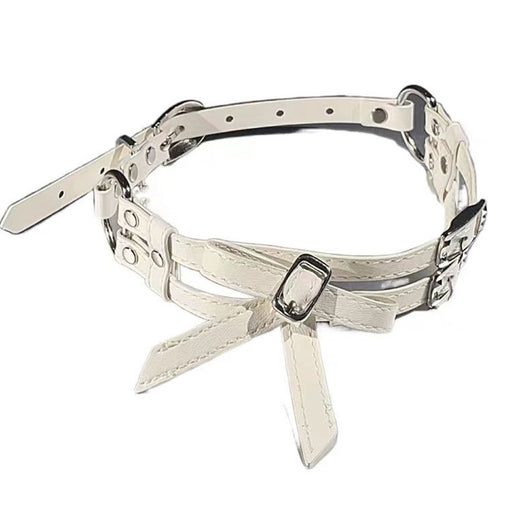 Collar de Cuero Blanco con Moño Elegante para Mujer - Image 11