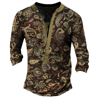 Camiseta Retro con Cuello Henry de Manga Larga para Hombre - Image 3