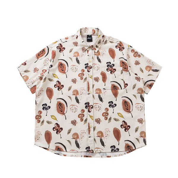 Camisa Floral Suelta Unisex de Manga Corta para Parejas