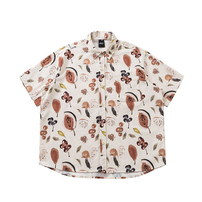 Camisa Floral Suelta Unisex de Manga Corta para Parejas