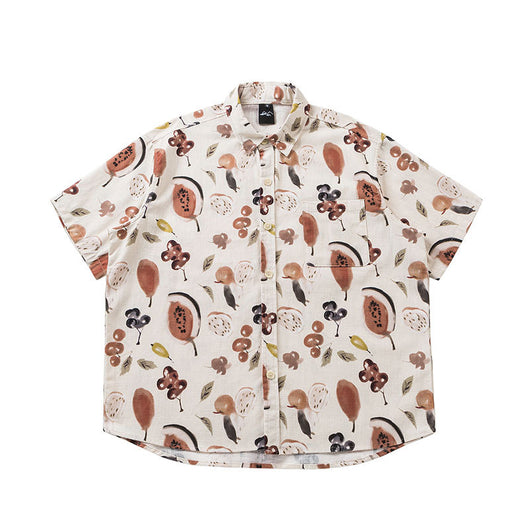 Camisa Floral Suelta Unisex de Manga Corta para Parejas
