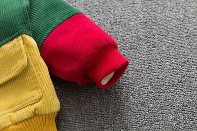 Abrigo infantil de terciopelo acolchado a rayas con combinación de colores - Image 10