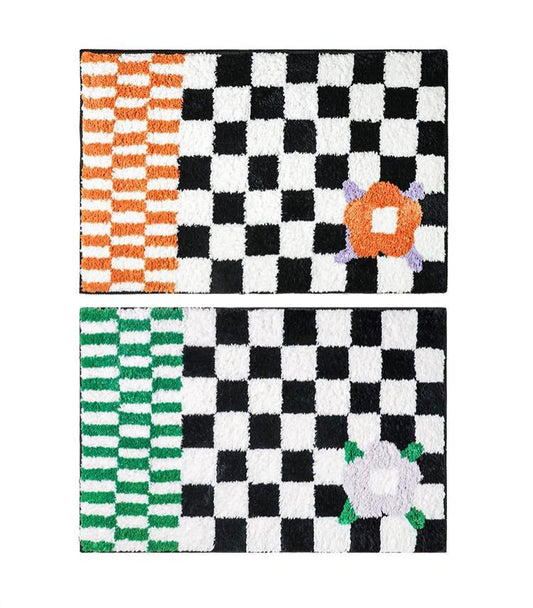 Tapete Absorbente Floral a Cuadros para Puerta de Baño