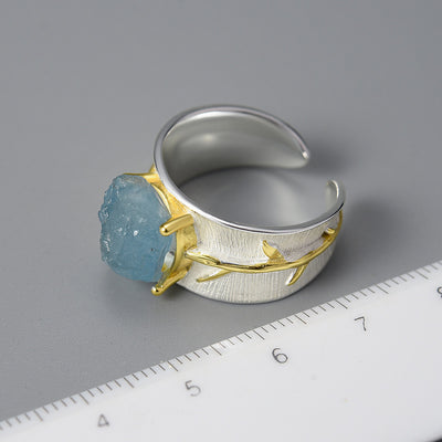 Anillo de Plata 925 con Aguamarina y Hoja para Mujer - Image 4
