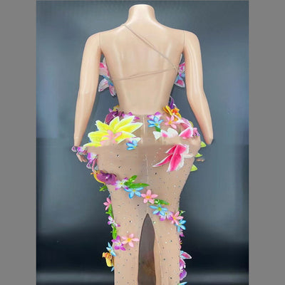 Vestido sin Mangas con Falda Floral y Cristales para Escenario - Image 6