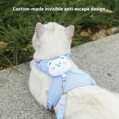 Pink corduroy pet harness and leash set with a white plush rabbit design, shown with a size chart. - Image 2