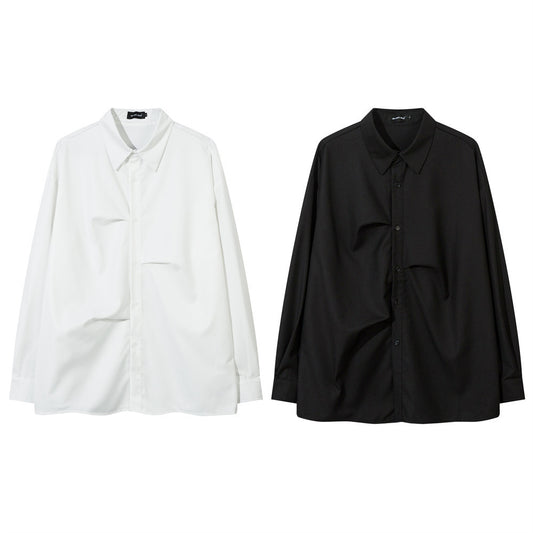Camisa Plisada Suelta de Manga Larga para Hombre - Diseño Moderno y Elegante