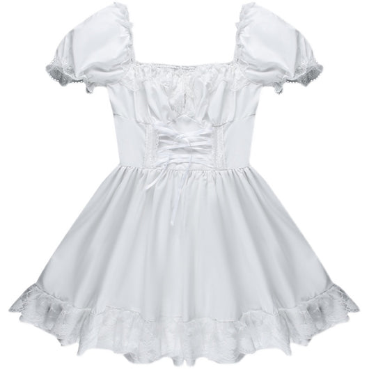 Vestido Blanco con Panel de Encaje y Cintura Anudada - Image 6