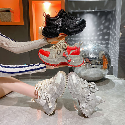 Tenis Deportivos Brillantes con Lentejuelas, Diseño Plateado y Rojo con Cristales - Image 18