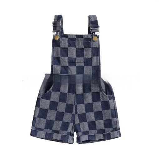 Pantalones Denim con Tirantes a Cuadros Unisex
