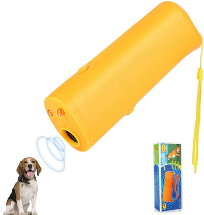 Black handheld ultrasonic dog repeller and trainer with a flashlight, featuring a slider switch and activation button. - Image 13