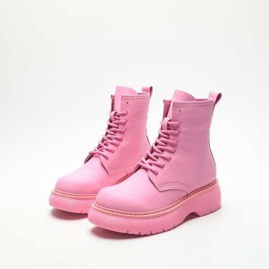 Botines Rosas de Cuero con Suela Elevada - Botas Tobilleras Versátiles para Mujer - Image 13