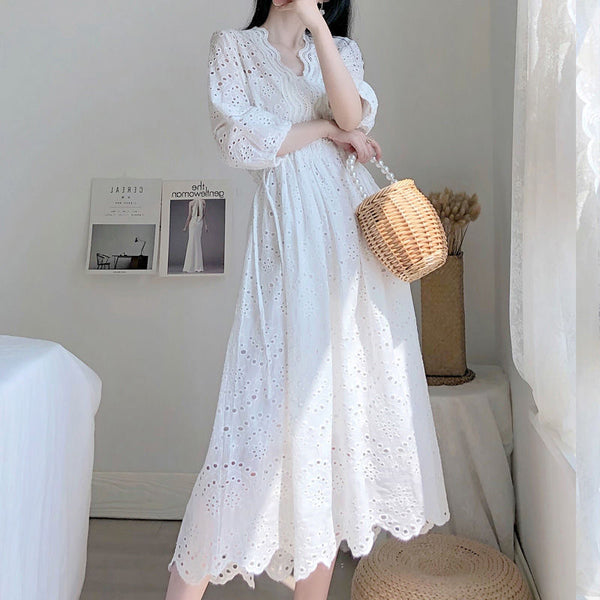 Vestido Elegante Slim con Encaje Bordado para Mujer