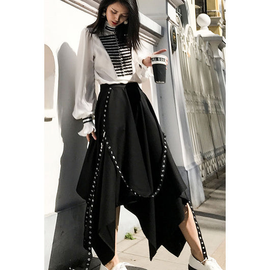 Falda Irregular Invierno Estilo Coreano Elegancia Negra - Image 13