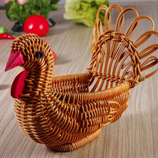 Canasta Tejida de Ratán con Diseño Animal - Organizador Decorativo para Frutas y Vegetales