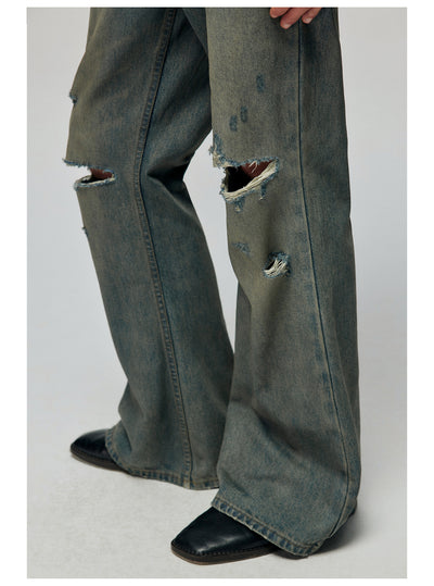 Pantalones Vaqueros Vintage Rotos Sueltos Acampanados - Image 11