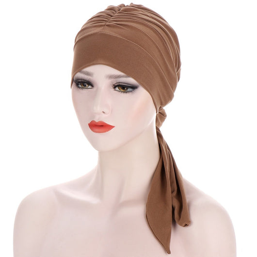 Turbante Largo con Lazo de Cristal de Cáñamo en Color Puro - Image 2