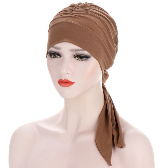 Long Pure Color Hemp Crystal Bow Turban