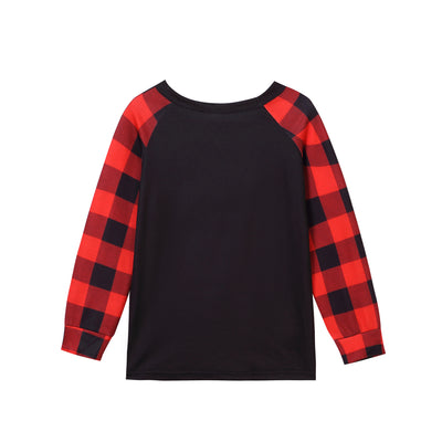 Christmas pajama set with a black long-sleeve top featuring a Santa head in American flag sunglasses and red and black buffalo plaid pants. - Image 8