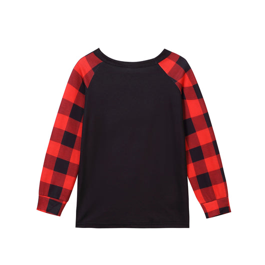 Christmas pajama set with a black long-sleeve top featuring a Santa head in American flag sunglasses and red and black buffalo plaid pants. - Image 8
