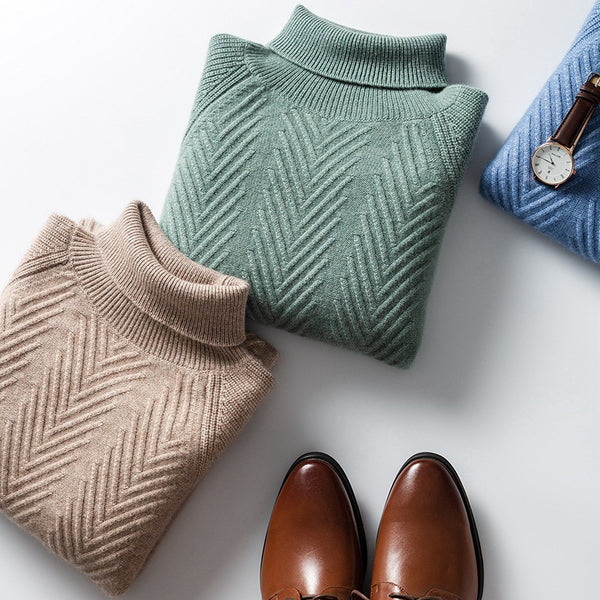 Suéter de Cachemira para Hombre con Cuello Alto y Jacquard