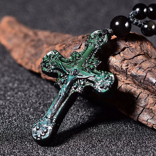 Cruz de Obsidiana Arcoíris Mexicana Natural - Image 8