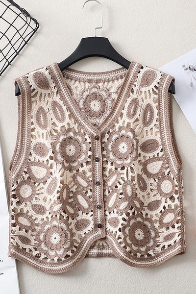 Chaleco de Primavera con Cuello V Irregular y Bordado Calado para Mujer - Image 7