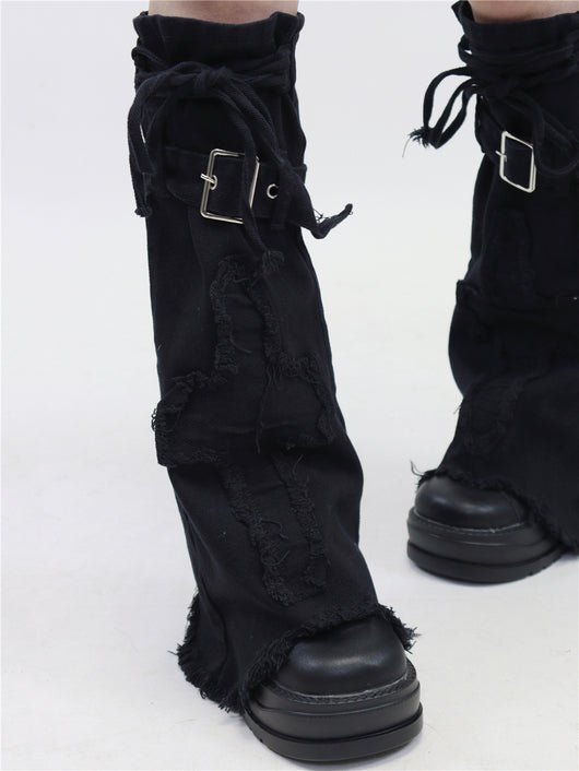 Calentadores de Pierna Denim Lavado Cruzado con Tiras - Image 19