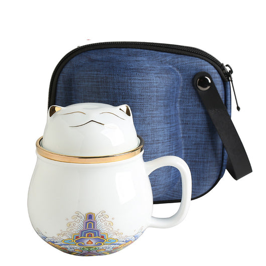 Taza de Té Cerámica Ciudad Prohibida con Tapa - Separador de Infusiones - Image 32