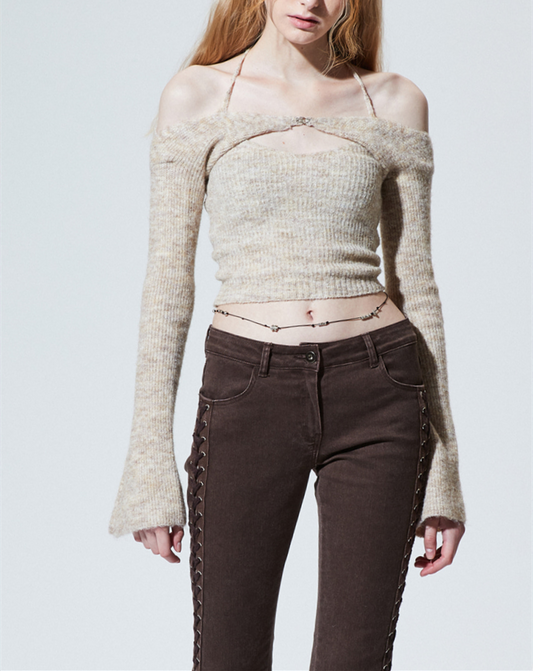 Conjunto de Dos Piezas en Lana: Blusa Suspender Tejida